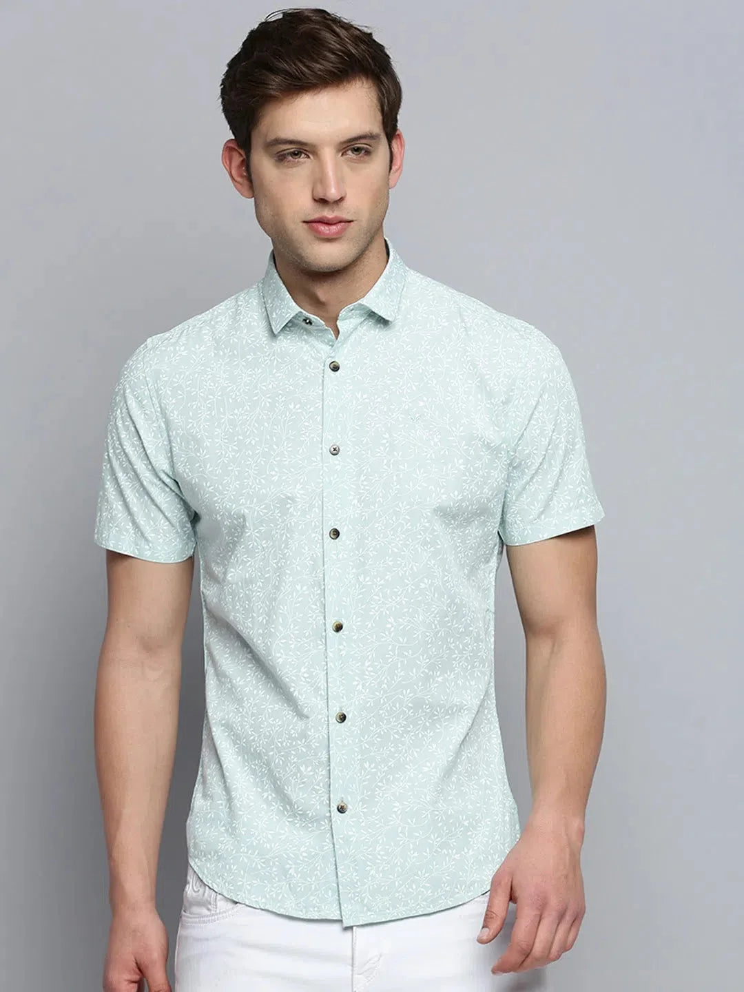 Green Printed Mens Shirt | Cotton Casual Style
