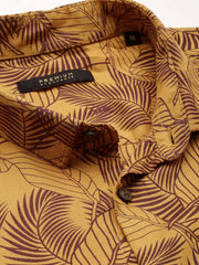 Men Yellow Printed Casual Shirt-CLARISSAPRINT-2009-Mustard