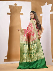 Fuchsia Silk Banarasi Saree With Ethnic Motifs And Woven Designs-MA53BSL441050021