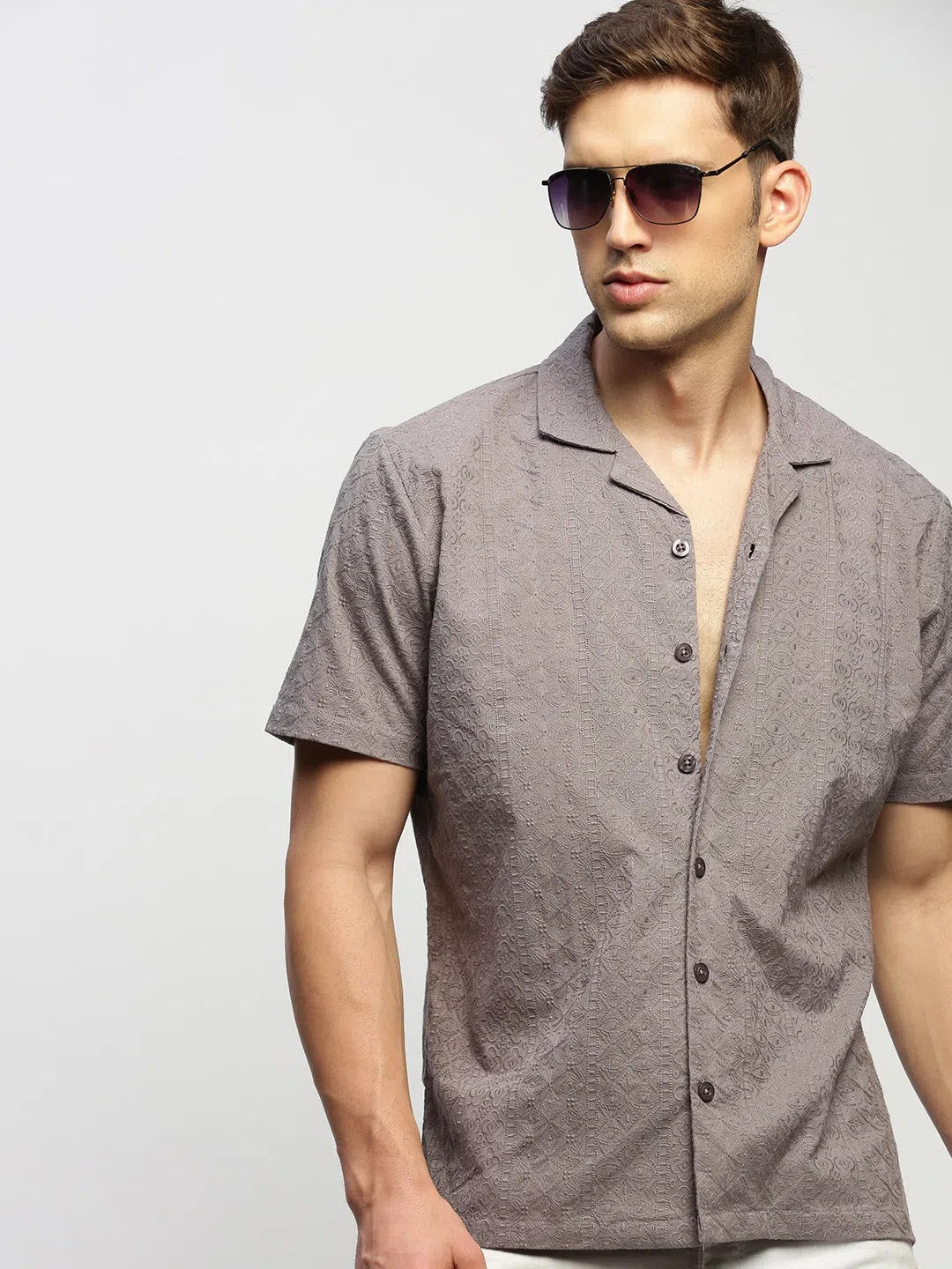 Men's Grey Printed Cotton Shirt - DesiQlo Printed Shirt