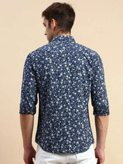 Men Navy Printed Casual Shirt-VICTORYPRINT-0496-Navyblue