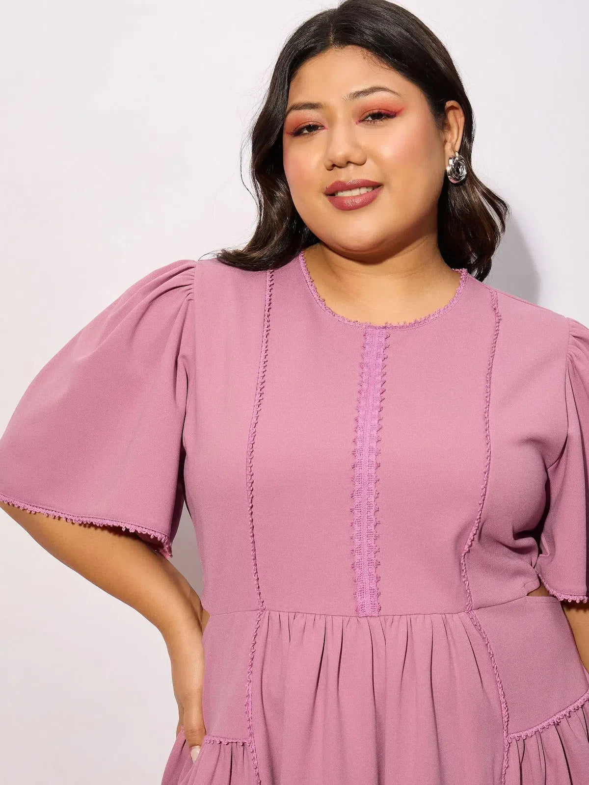 Pink Skater Dress with Frill Detail | Women's Lehenga Look