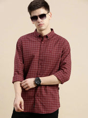 Men Maroon Checked Casual Shirt-GROVER-1120-Maroon
