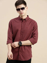 Men Maroon Checked Casual Shirt-GROVER-1120-Maroon