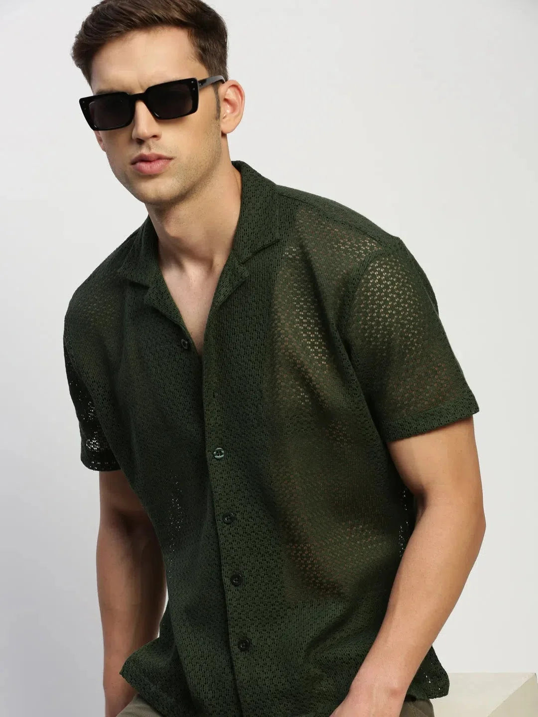 Men's Olive Green Solid Cotton Shirt - DesiQlo Mens Shirt