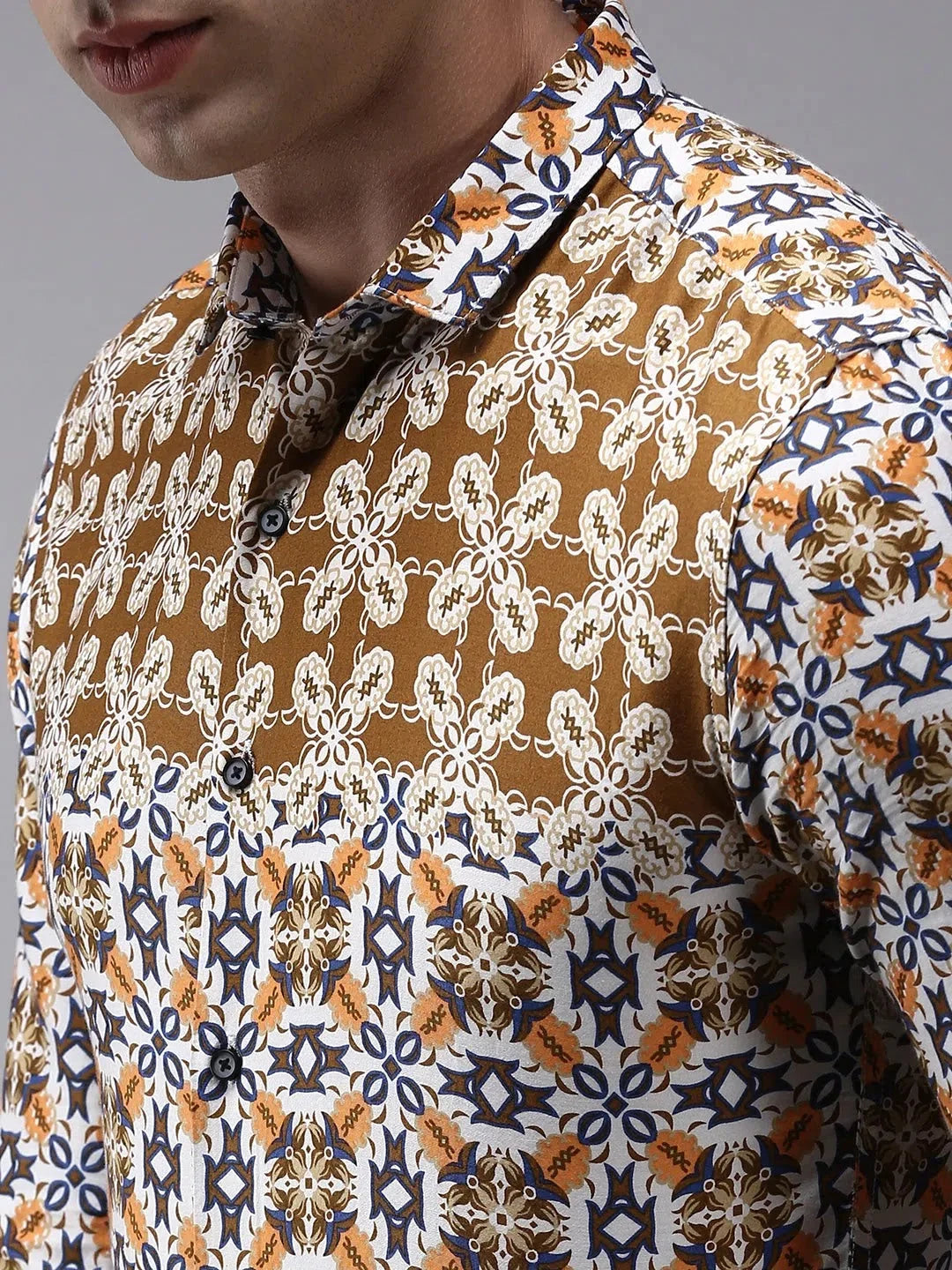 Men's Brown Printed Shirt - Stylish Cotton Printed Shirt