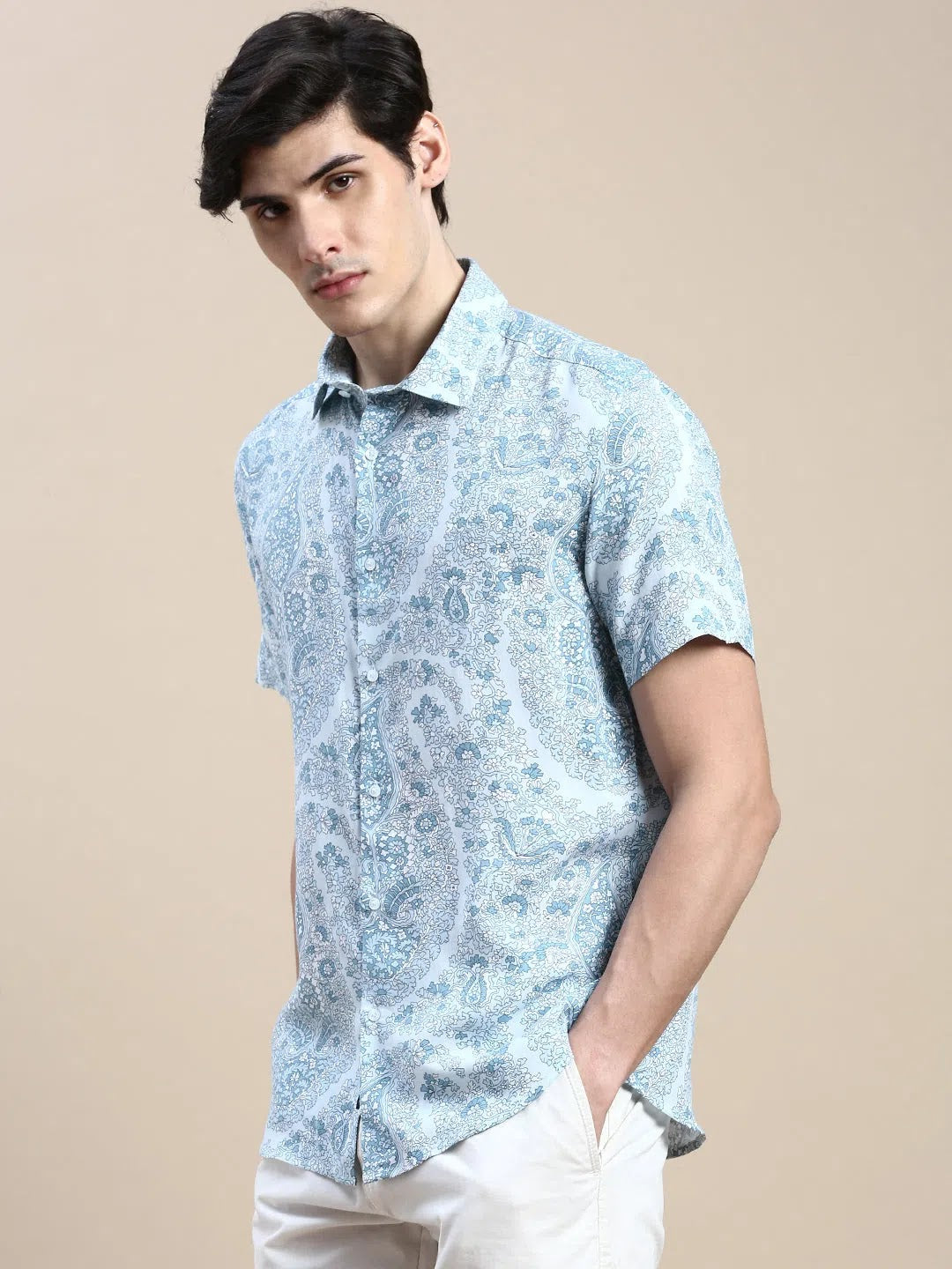 Blue Floral Cotton Mens Shirt | Casual Printed Shirt