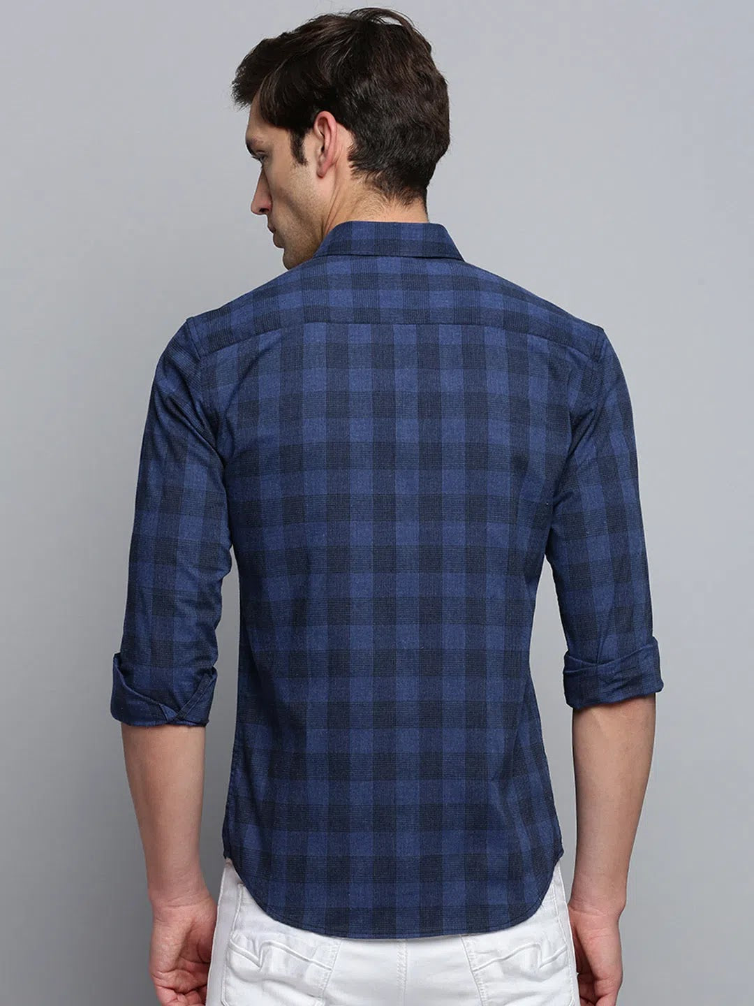 Navy Checked Mens Shirt - Casual Cotton Shirt | DesiQlo