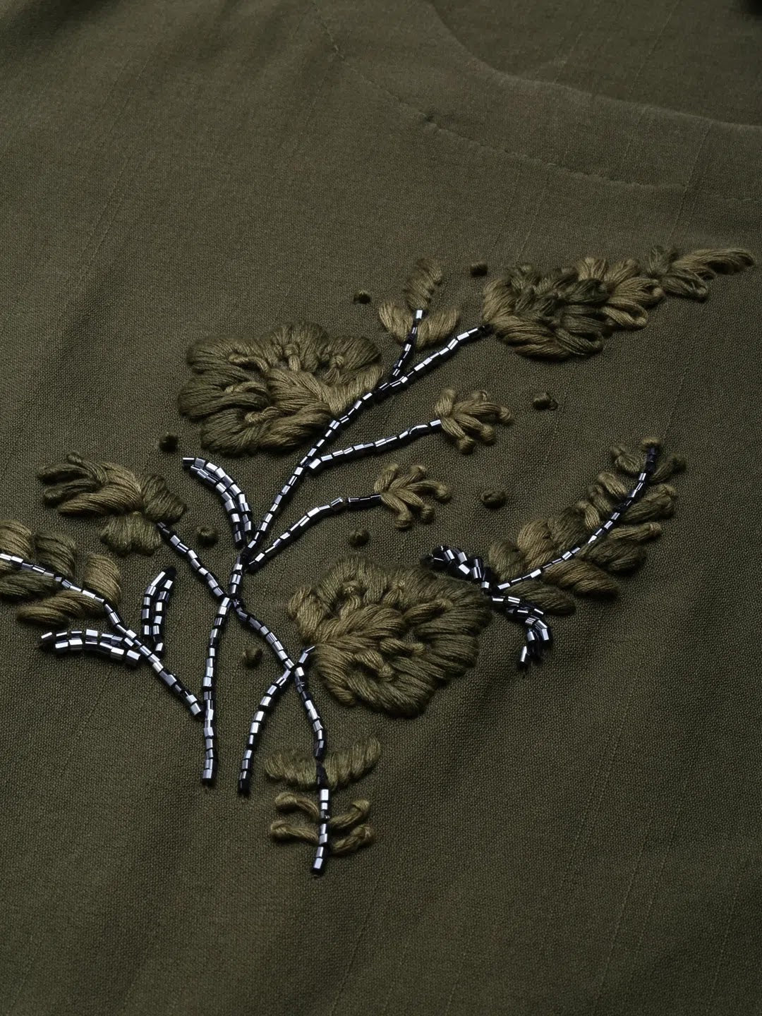 Olive Embroidered Viscose Kurta | Elegant Indian Kurtis Online