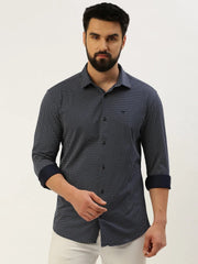 Men Navy Printed Casual Shirt-LUCASKNITS-4606-Navyblue