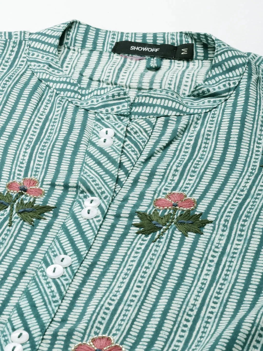 Teal Printed Cotton Kurta - Shop Indian Kurtis Online Now!