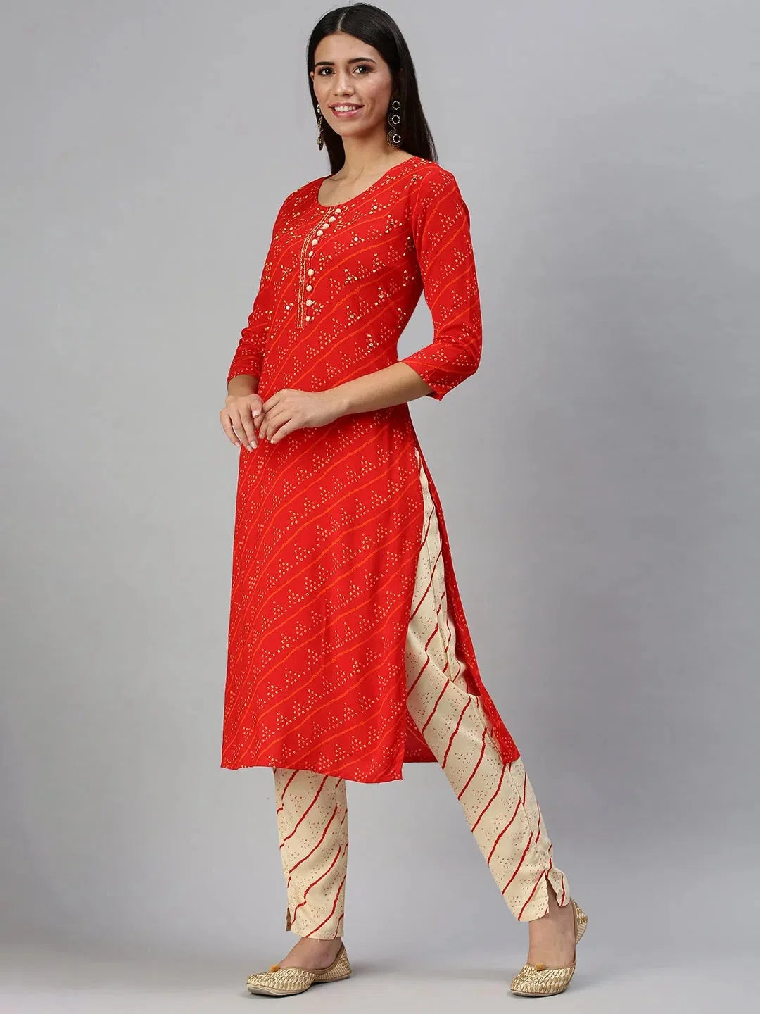 Red Bandhini Print Women's Kurta Set | Indian Kurta Sets