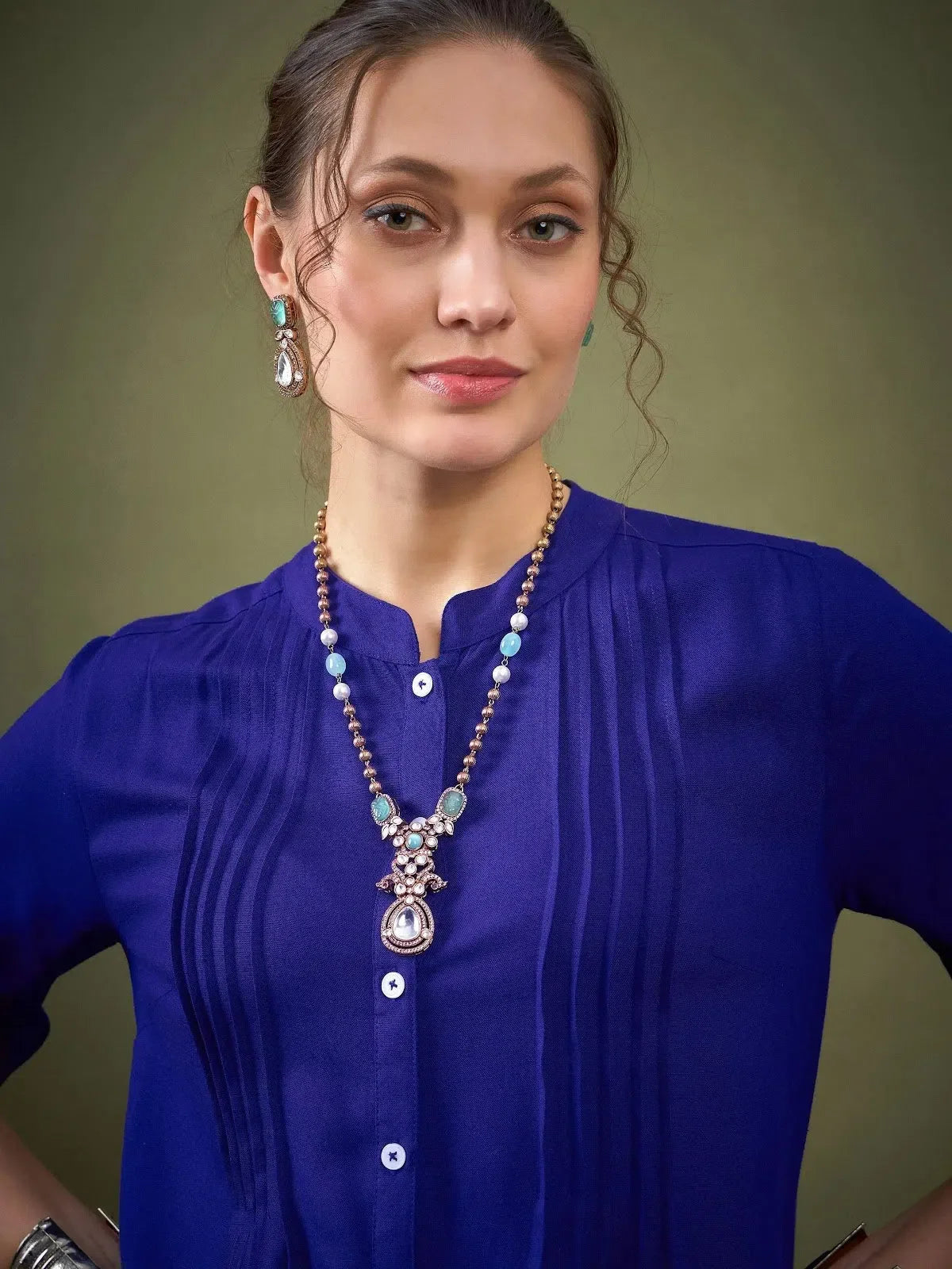 Royal Blue Embroidered Shirt and Palazzo Co Ord Sets for Women