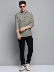 Men Beige Checked Casual Shirt-AARONCHECKS-4344-Cream