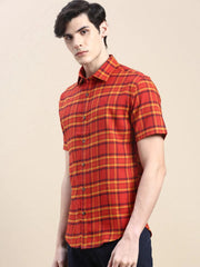 Men Rust Checked Casual Shirt-VIVACHECKS-253-Rust