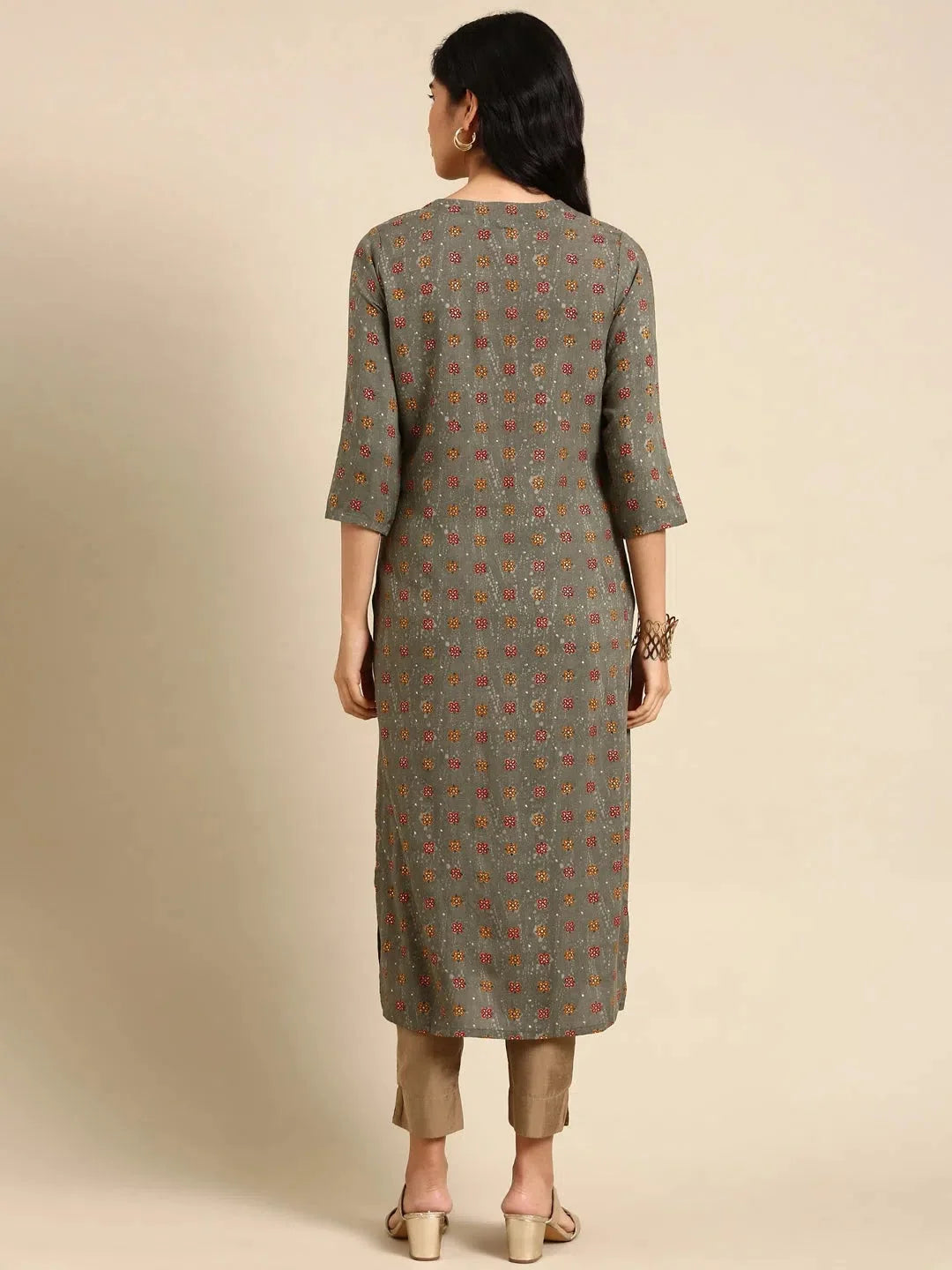 Grey Printed Cotton Kurta | Women's Indian Kurta Style