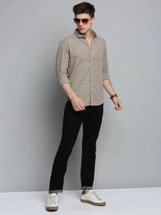 Men Beige Checked Casual Shirt-QUERENCIACHECKS-3359-Beige