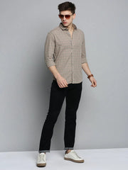Men Beige Checked Casual Shirt-QUERENCIACHECKS-3359-Beige