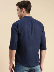 Men Navy Solid Casual Shirt-ASALINEN-4925-Navyblue