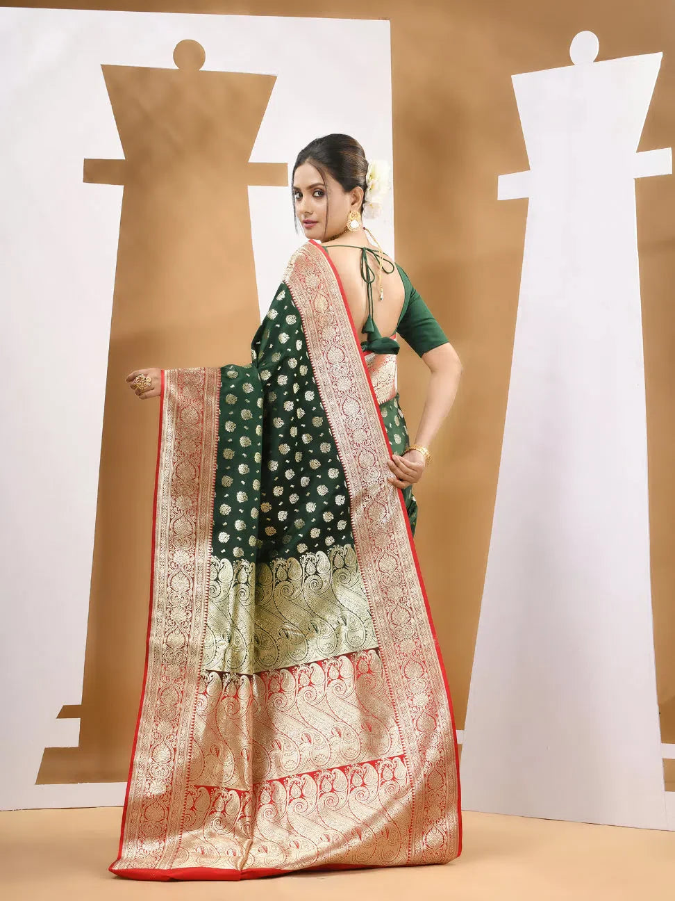 Deep Green Banarasi Silk Saree | Indian Wedding Sarees