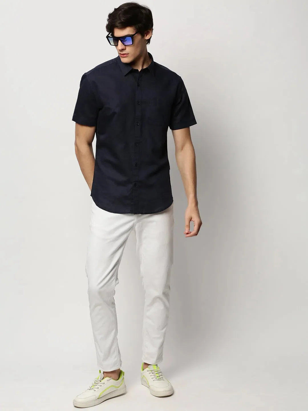 Navy Solid Cotton Mens Shirt | Casual & Formal Shirts