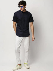 Men Navy Solid Casual Casual Shirts-SPARROW-1760-Navyblue