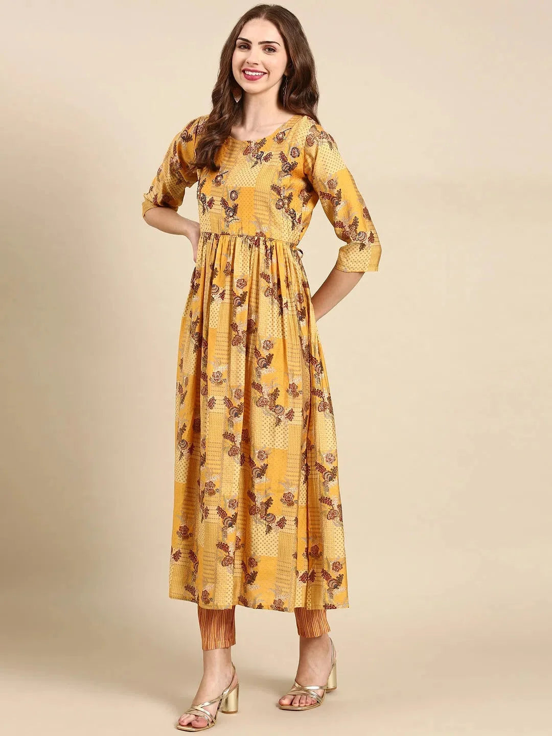 Women's Mustard Printed Kurta Set | Indian Kurta Sets Online