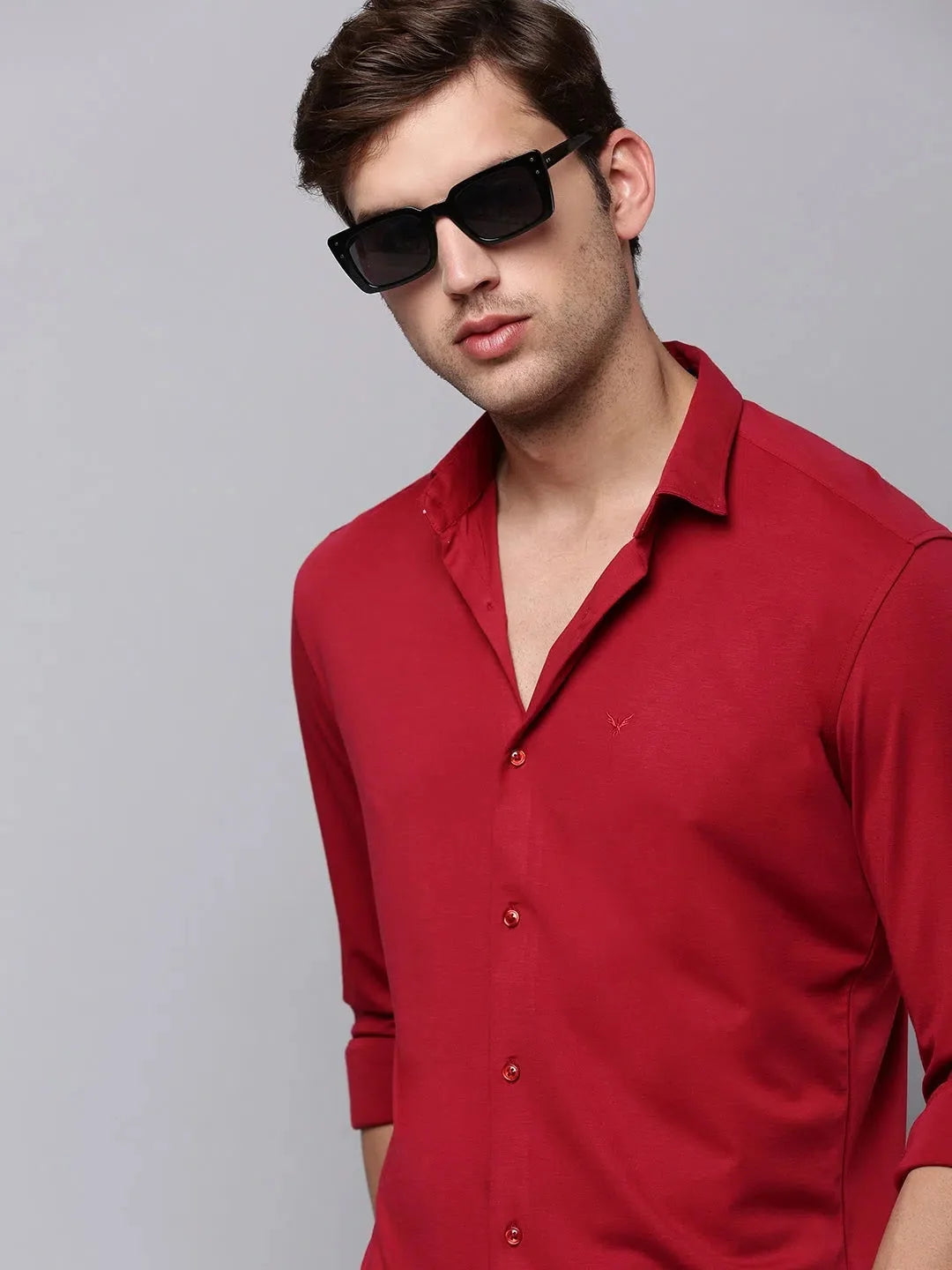 Men Red Solid Casual Shirt-MONTIKNITS-3370-Burgundy
