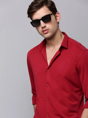 Men Red Solid Casual Shirt-MONTIKNITS-3370-Burgundy