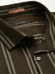 Men Green Striped Casual Casual Shirts-YARROWSTRIPE-5638-Olive