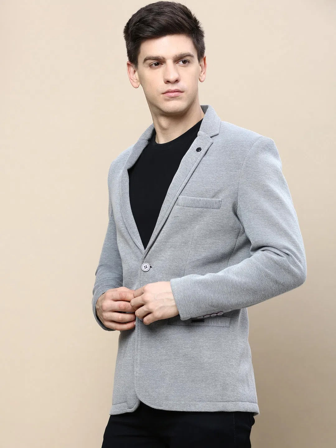 Grey Solid Casual Blazer | Indian Nehru Jackets - DesiQlo