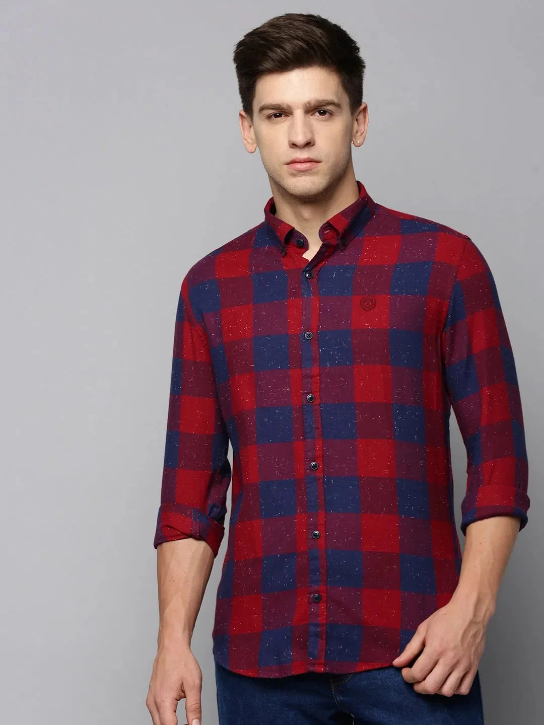 Men's Maroon Checked Cotton Shirt - Casual & Stylish
