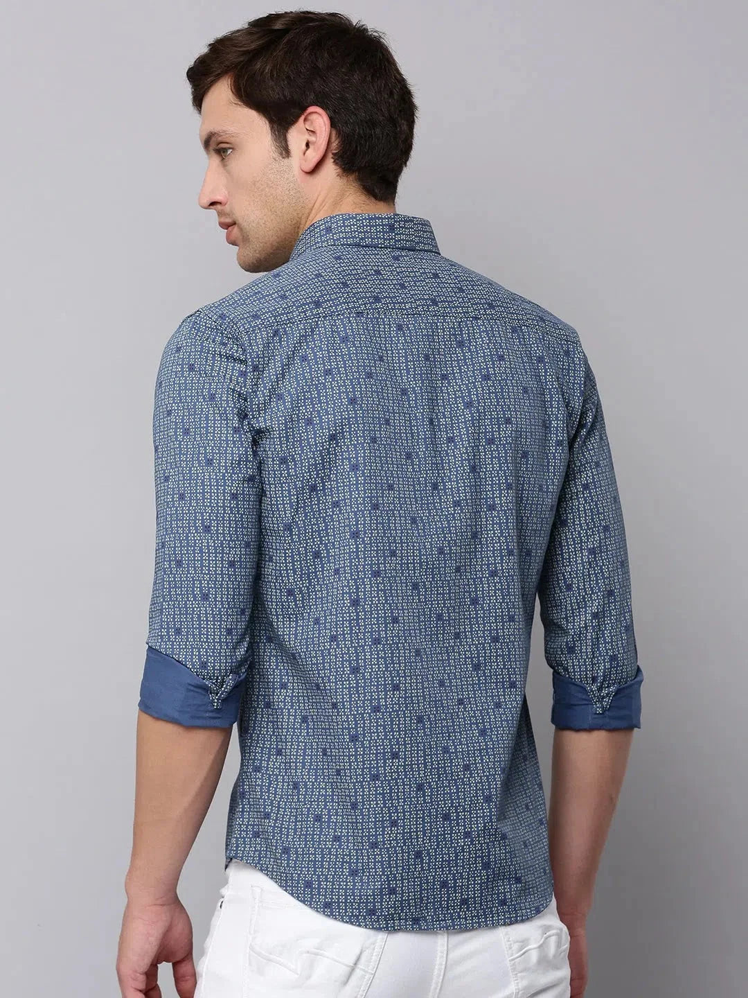 Men's Blue Printed Cotton Shirt | Casual Style - DesiQlo