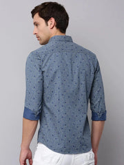 Men Blue Printed Casual Shirt-BARONPRINTED-4004-Blue
