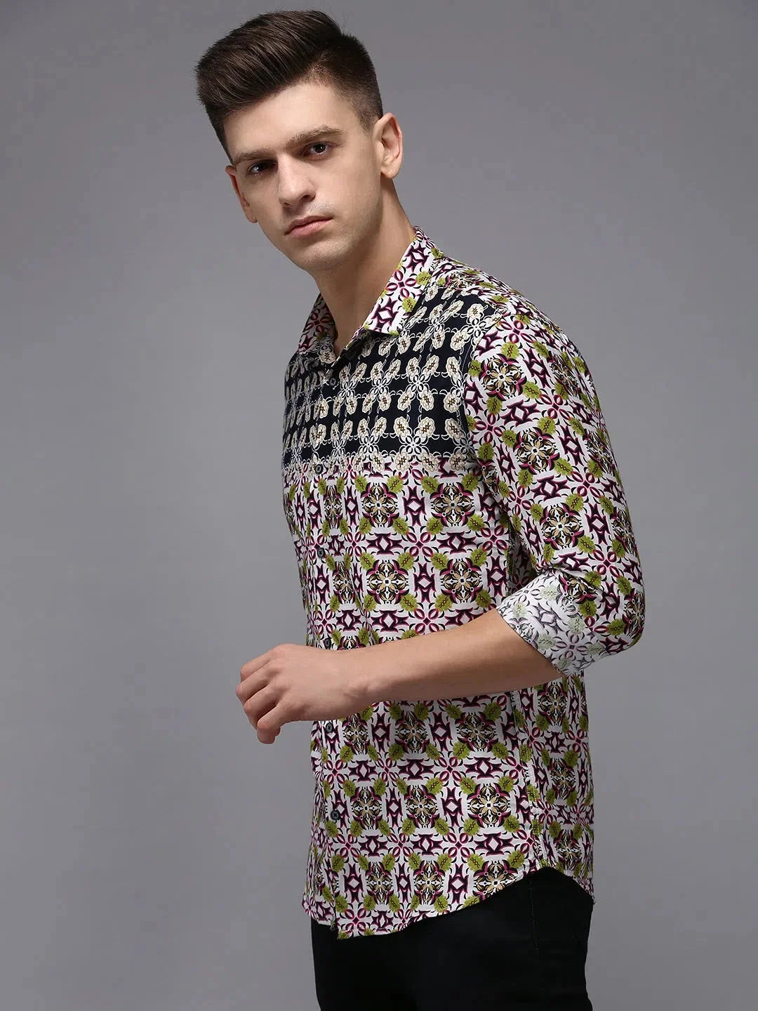 Men's Navy Cotton Printed Shirt - Casual Mens Shirt | DesiQlo