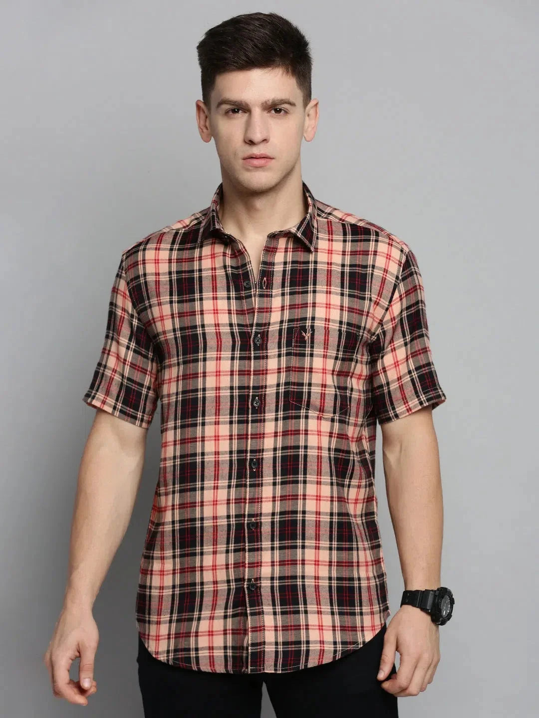 Men's Pink Checkered Cotton Shirt | Casual Mens Shirt