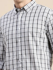 Men White Checked Casual Shirt-GROVER-1112-Offwhite