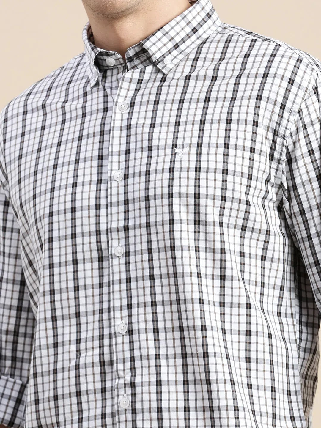 Mens White Checked Shirt - DesiQlo Cotton Shirt
