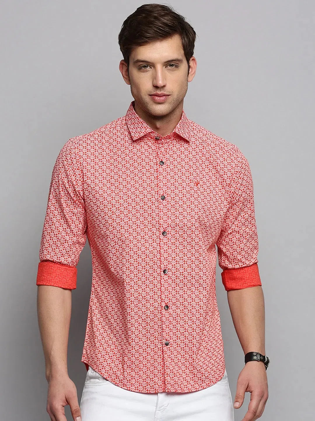 Orange Printed Mens Shirt | Cotton Casual Shirt | DesiQlo