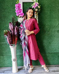 Women Mustard & Red Self-Striped Kurta with Trousers & Dupatta ( JOKS D4Y 1310 Yellow )-JOKS-D4Y-1310