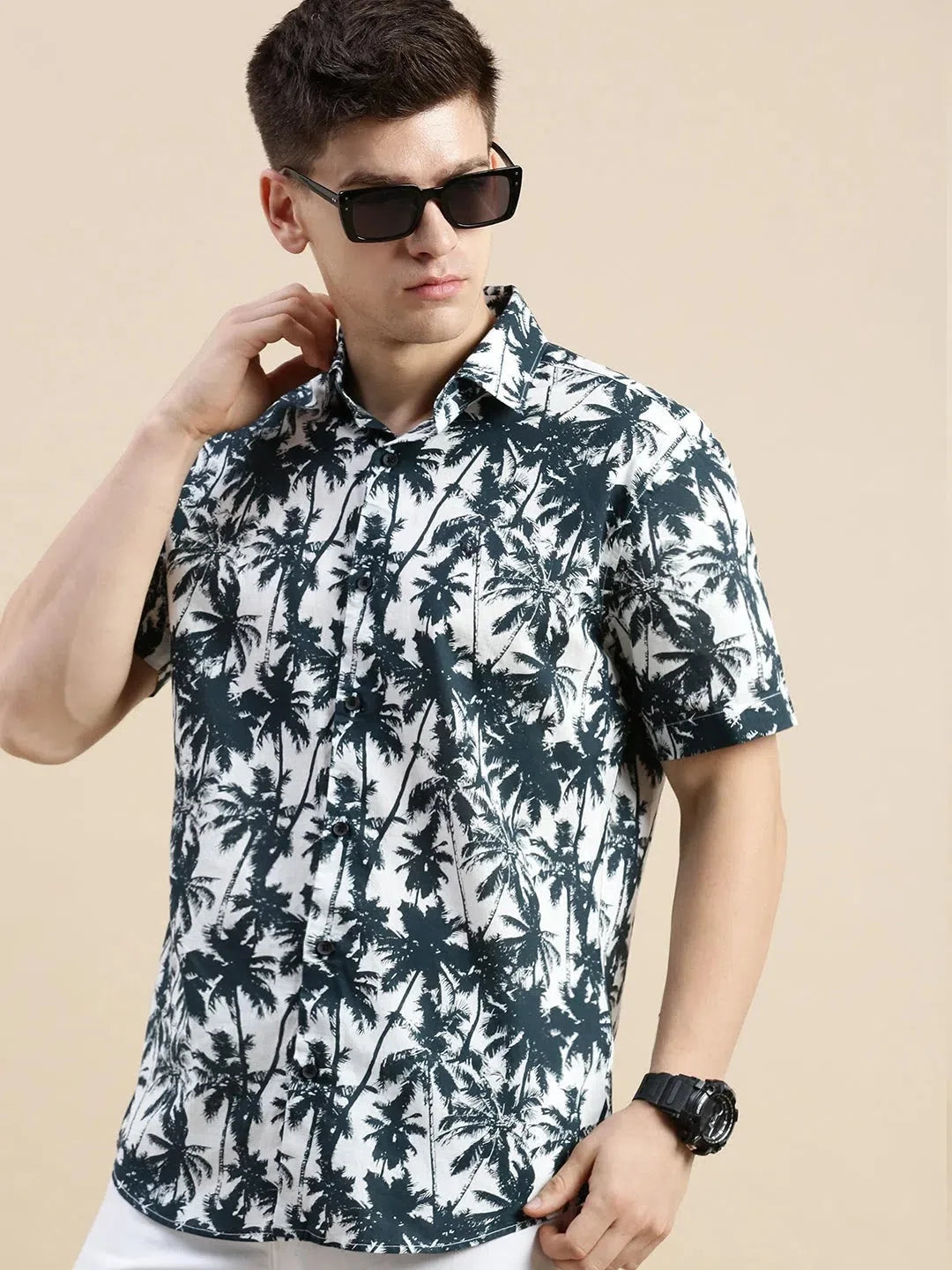 White Graphics Mens Shirt | DesiQlo Printed Cotton Shirt