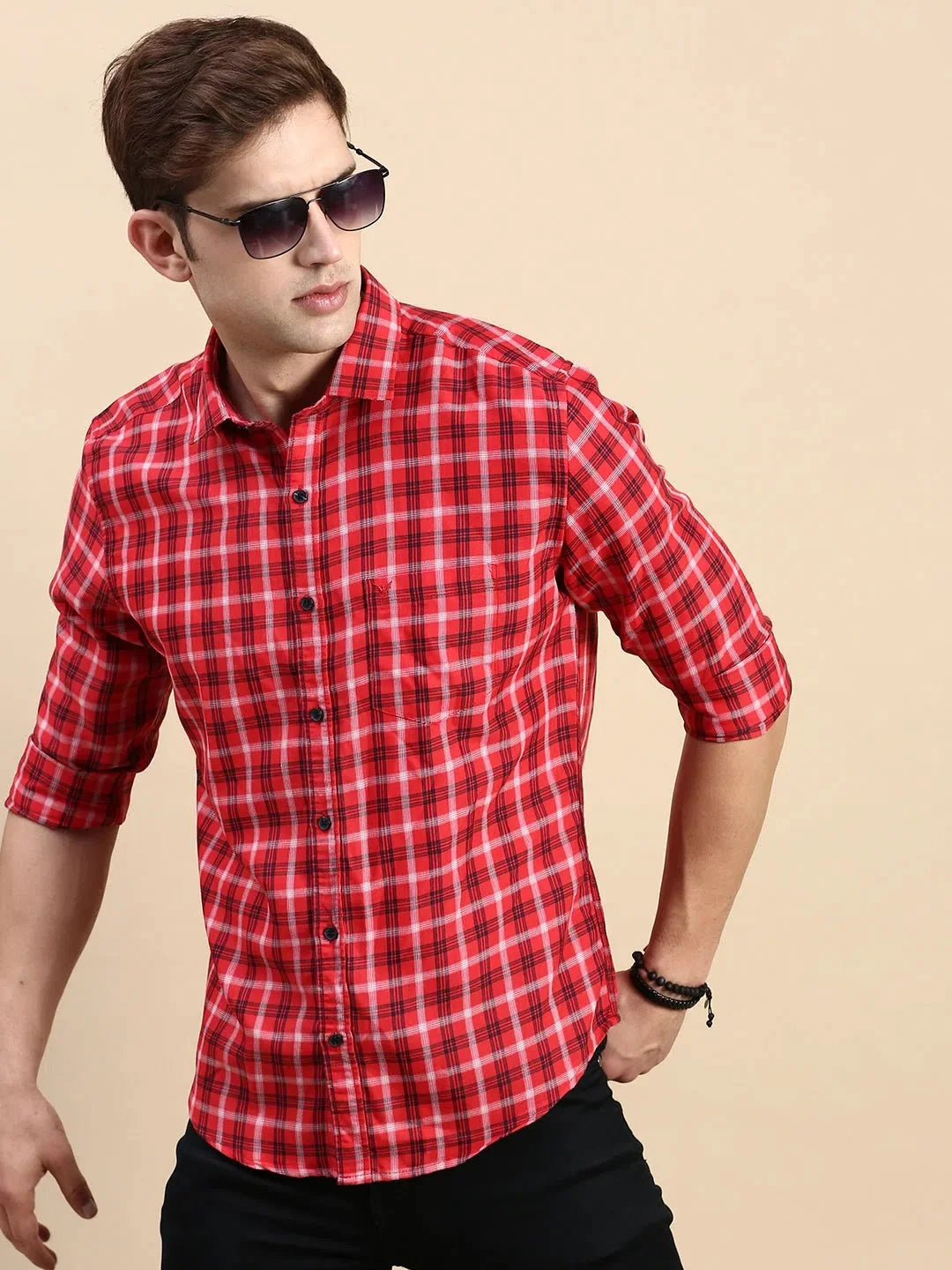 Red Checked Cotton Mens Shirt | Casual Shirt by DesiQlo