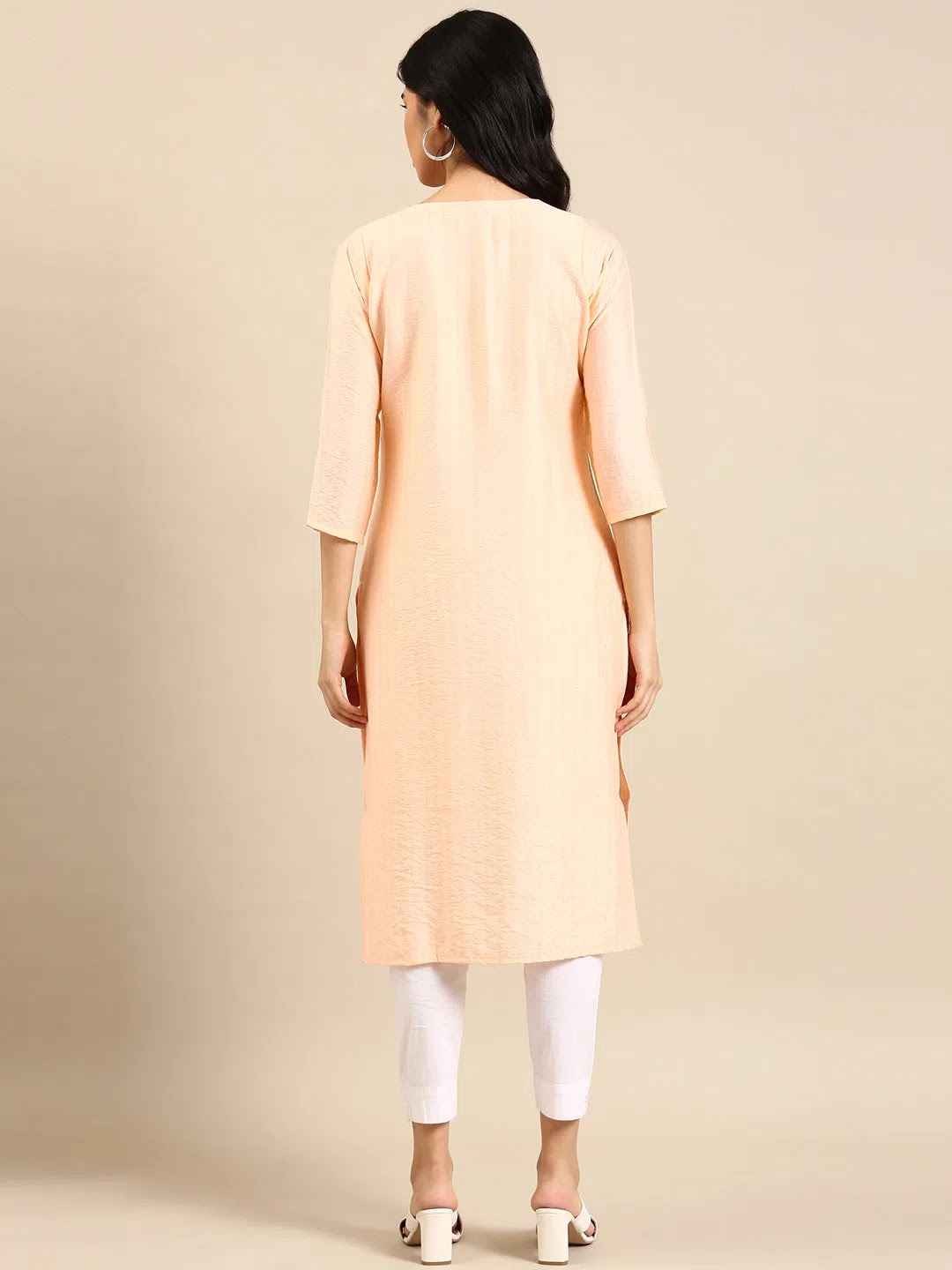Peach Solid Cotton Kurtas for Women | Indian Kurta Ladies