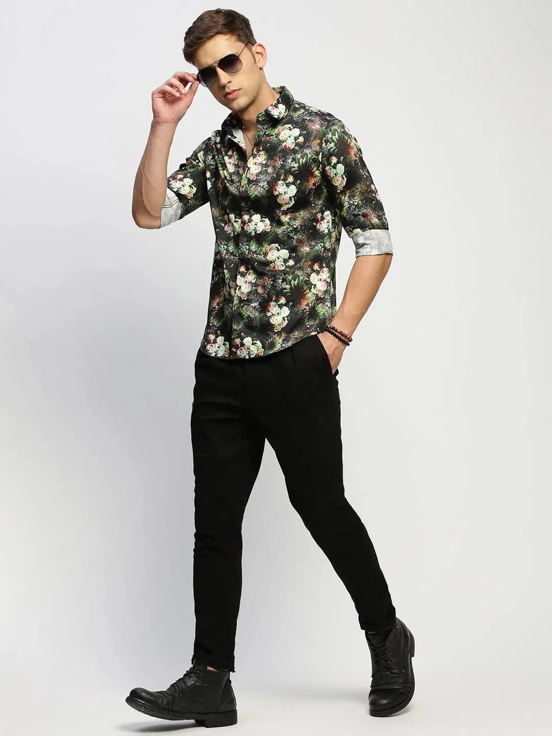 Green Floral Mens Shirt - Cotton Printed Shirt | DesiQlo