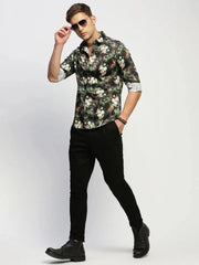 Men Green Floral Shirt-PRISM-1695-Green