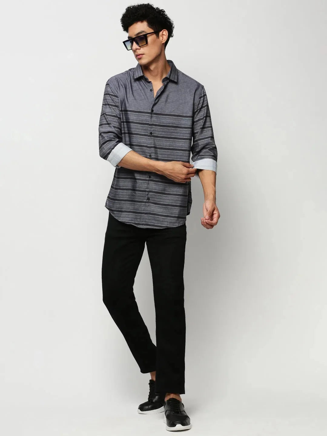 Grey Striped Mens Shirt | Cotton Casual Shirts