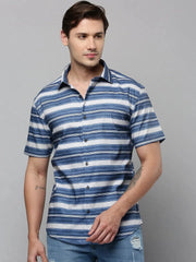 Men Blue Striped Casual Shirt-SPUNIMPORTSTRIRE-4688-Blue