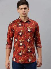 Men Rust Printed Casual Shirt-CLARISSAPRINT-2013-Rust