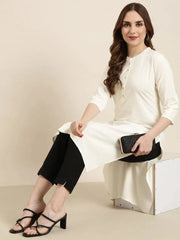 Women Straight Cream Solid Kurta-DF-1385-Cream