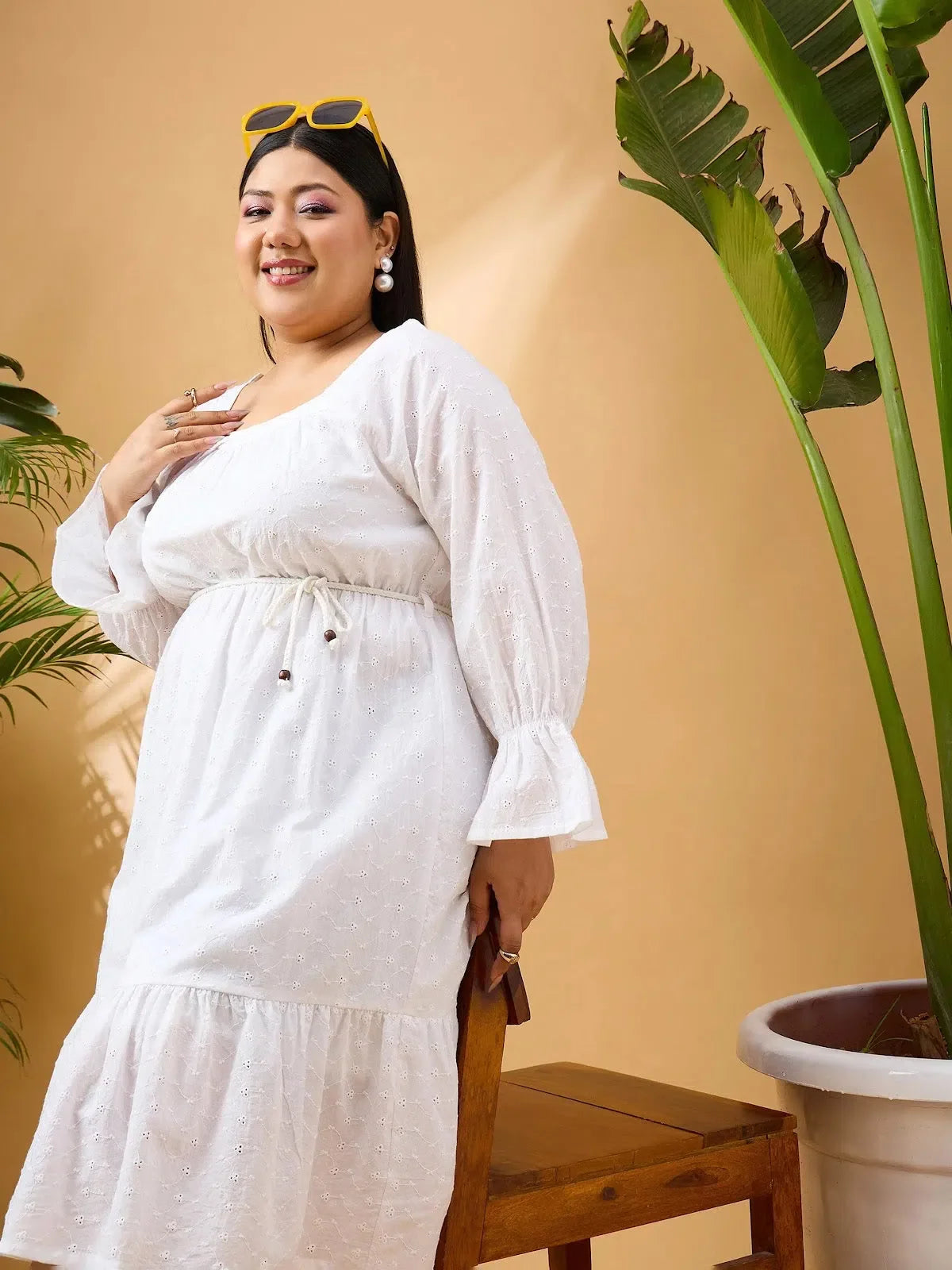 White Schiffli Skater Dress | Women's Cotton Fit & Flare